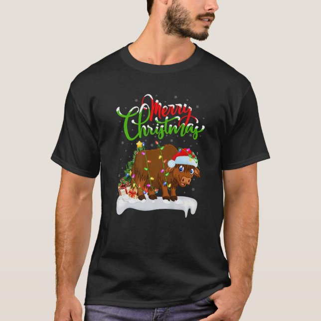 Camiseta Amante de os animais Yak Engraçado Xmas Lighting Y (Frente)