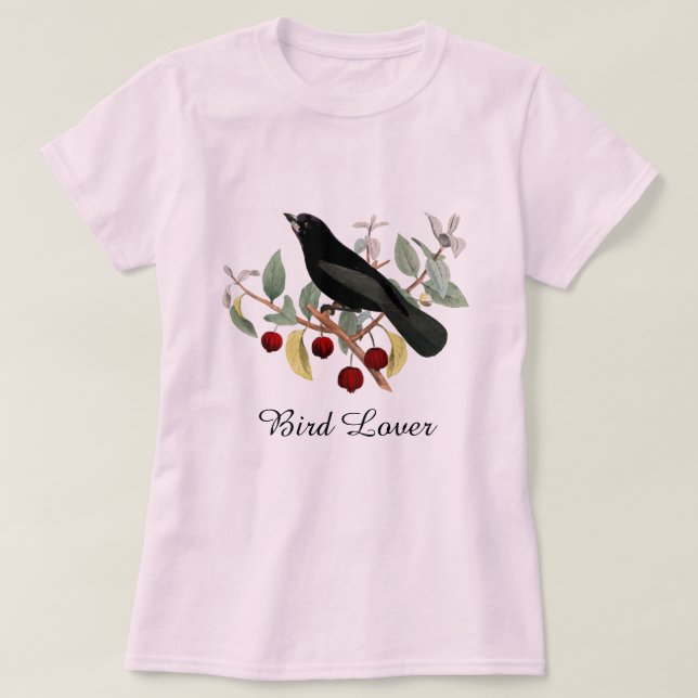 Camiseta Amante de Pássaros Tordo Rosa (Frente do Design)