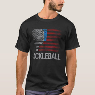 Camiseta Amante de Pickleball com Bandeira dos EUA e Paddle
