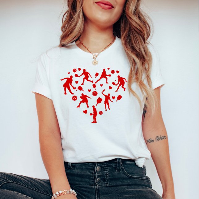 Camiseta Amante de Pickleball com Coração Vermelho (Criador carregado)