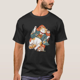 Camiseta Amante de Sushi Gatinho Vintage Arte Japonesa Trad