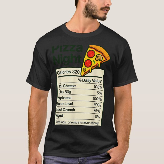 Camiseta Amante de Zza Noite Fatos de Nutrição Engraçados F (Frente)