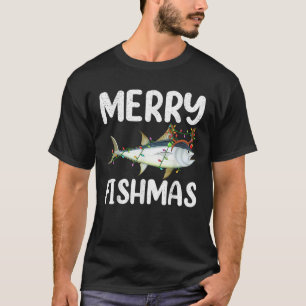Camiseta Amante do Atum Luzes de Natal Chapéu de Rena Atum