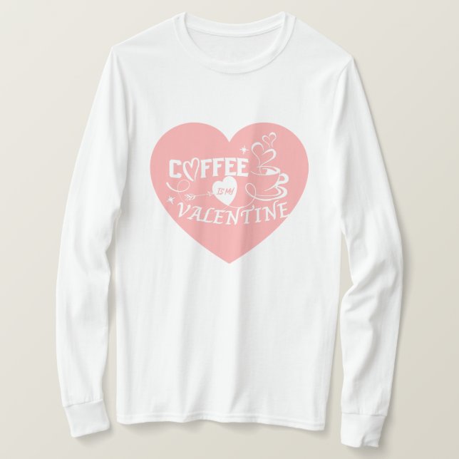 Camiseta Amante do Café Romântico, Coração Rosa com Seta no (Frente do Design)