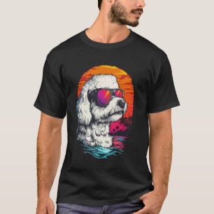 Camiseta Amante do Cão Bichon Frise Pôr do Sol Retro Bichon