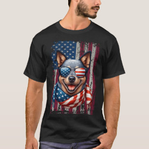 Camiseta Amante do Cão de Gado Australiano Bandeira dos EUA