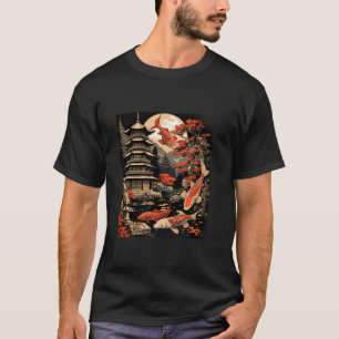 Camiseta Amante do Templo da Pagode do Lago Japonês Koi K