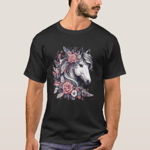 Camiseta Amante Floral de Cavalo Belo Cavalo com Flores