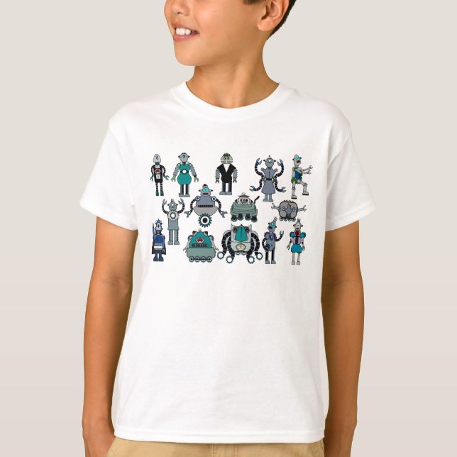 Camiseta Amante retro do robô para miúdos! Divertimento, (Frente)