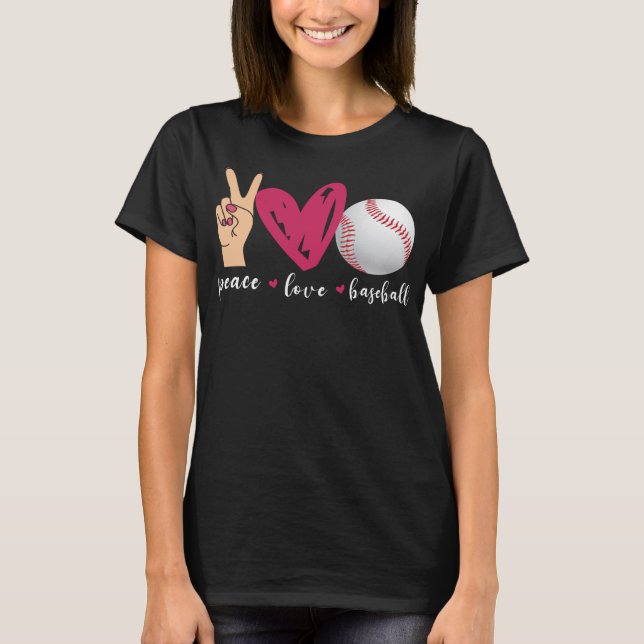 Camiseta Amantes da Peace Love e Baseball Funny Baseball Te (Frente)