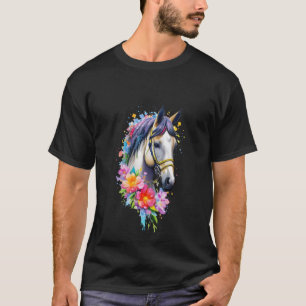 Camiseta Amantes De Cavalos De Primavera Flor Para Mulheres
