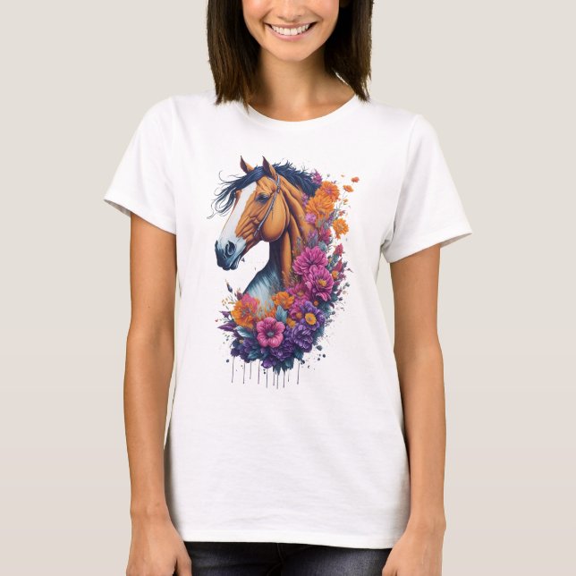 Camiseta Amantes De Cavalos De Primavera Flor Para Mulheres (Frente)