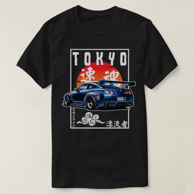Camiseta Amantes de Drift JDM Japonês Streetwear Tokyo R34 (Frente do Design)
