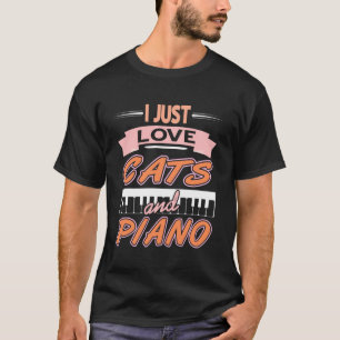 Camiseta Amantes de Gatos e Música de Piano Humor Teclado d