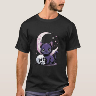 Camiseta Amantes de Gatos Fofos Gato Preto Halloween Lua Do
