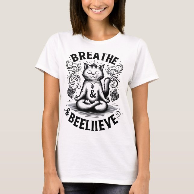 Camiseta Amantes de gatos - ioga - (Frente)