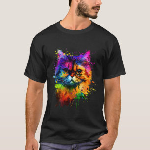 Camiseta Amantes de Gatos Persas Cores Vibrantes Tinta Espa