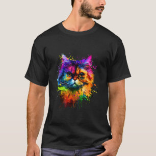 Camiseta Amantes de Gatos Persas Cores Vibrantes Tinta Salp