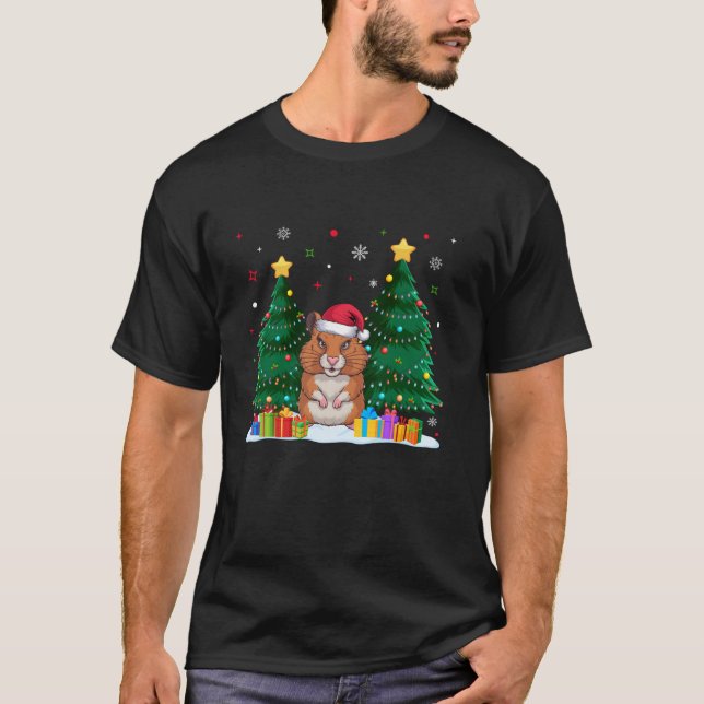 Camiseta Amantes de os animais engraçados Hamster Santa Hat (Frente)