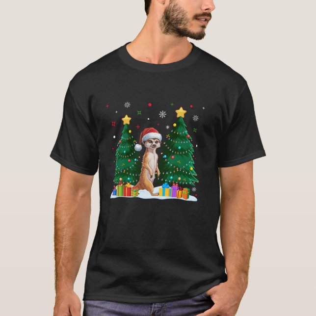 Camiseta Amantes de os animais Engraçados Meerkat Santa Hat (Frente)
