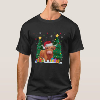 Camiseta Amantes de os animais Highland Cow Santa Hat Ugly 