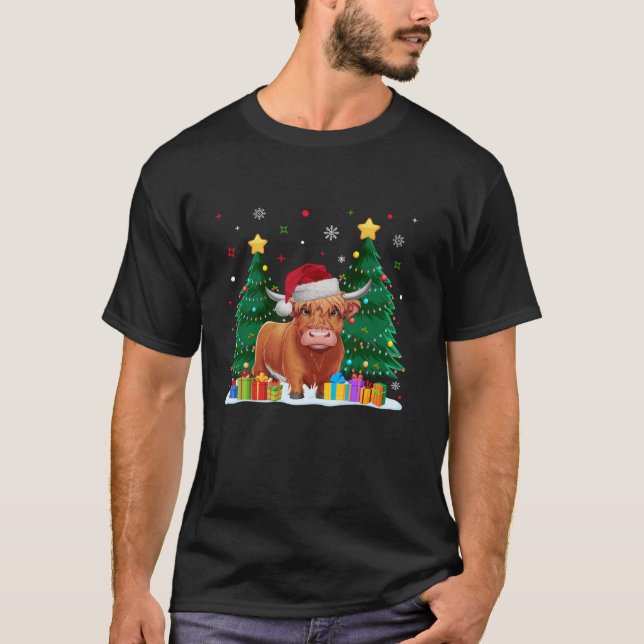 Camiseta Amantes de os animais Highland Cow Santa Hat Ugly  (Frente)