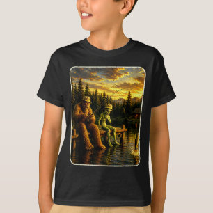 Camiseta Amantes do Bigfoot alienígena pescando homens engr