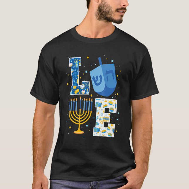 Camiseta Amar as Decorações de Chanucá Bonitas Dreidel Meno (Frente)