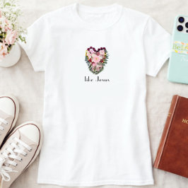 Camiseta Amar Como Jesus Floral Heart Cristão