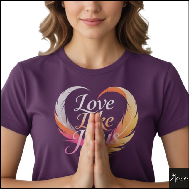 Camiseta Amar Como Jesus Roteiro de Coração de Pena (Sample design. Several style are available to choose from, with the option to add a name & color.
)