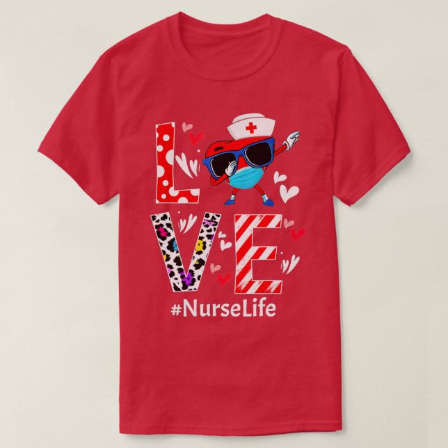Camiseta Amar Dabbing Heart Nursing Enfermeira Dias de os n (Frente do Design)