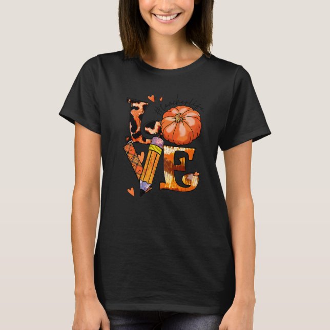 Camiseta Amar Professora Vida Pumpkin Leopard Queda Graças (Frente)
