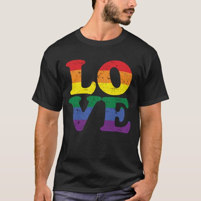 Camiseta Amar Rainbow Flag LGBT Orgulho gay T Shirt 6 (Frente)