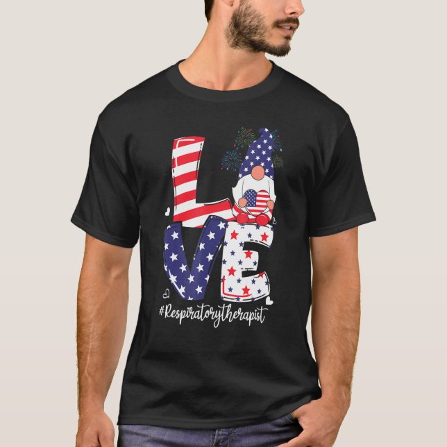 Camiseta Amar Terapêutica Respiratória Em 4 De Julho Gnome  (Frente)