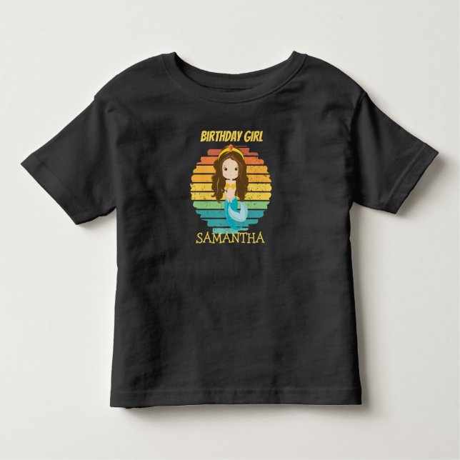 Camiseta amarela de aniversário da Sereia do Pôr d (Frente)