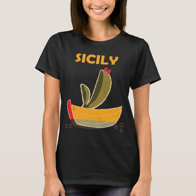 Camiseta Amarela de Viagem Retro do Cacto da Sicíl (Frente)