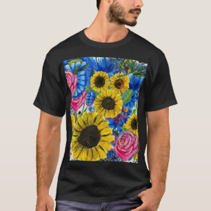 Camiseta Amarelo-Amarelo-Rosa-Floral Sem Vista