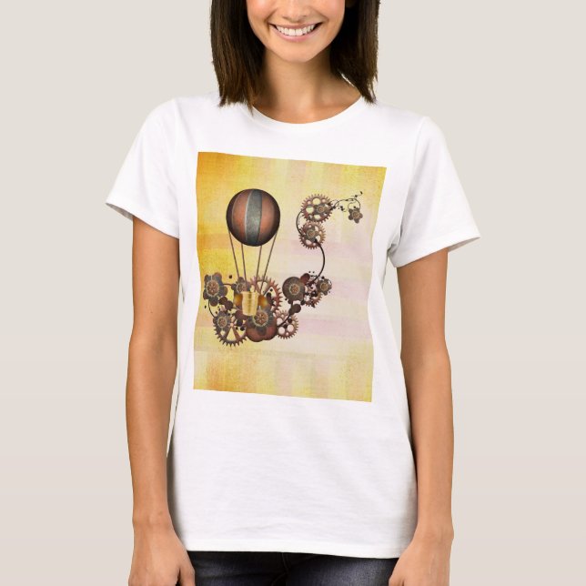 Camiseta Amarelo Antiquado do Balão Steampunk (Frente)