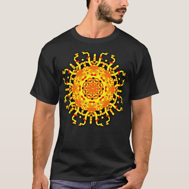 Camiseta Amarelo asteca da mandala do estilo do t-shirt (Frente)