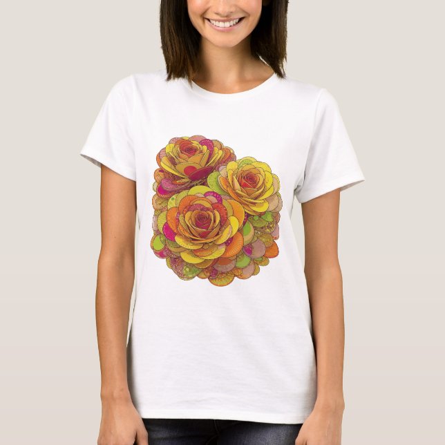 Camiseta Amarelo Chic THREE ROSES Design Personalizado (Frente)