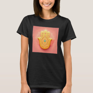 Camiseta Amarelo Hamsa Ilustração da Mão Pastel Mulheres Co
