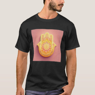 Camiseta Amarelo Hamsa Ilustração da Mão Pastel Mulheres Co