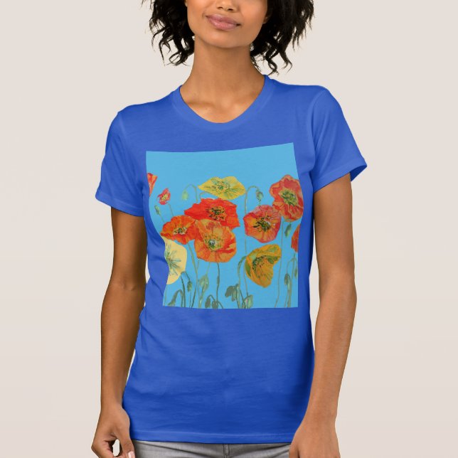 Camiseta Amarelo Laranja Papoula floral Arte em Aquarela Fl (Frente)