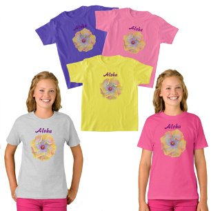 Camiseta Amarelo Lilac Hibiscus Hawaiian Aloha