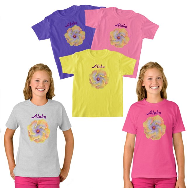 Camiseta Amarelo Lilac Hibiscus Hawaiian Aloha (Criador carregado)