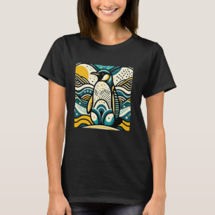Camiseta Amarelo Mostarda Azul Teal Pinguim Em Ondas Abstra