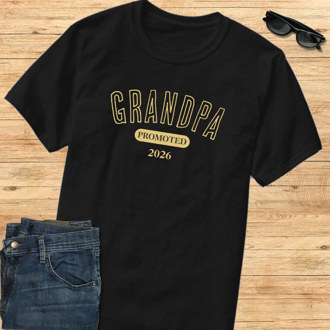 Camiseta Amarelo & Preto Promovido a Avô Ano Est. 2026 (Criador carregado)