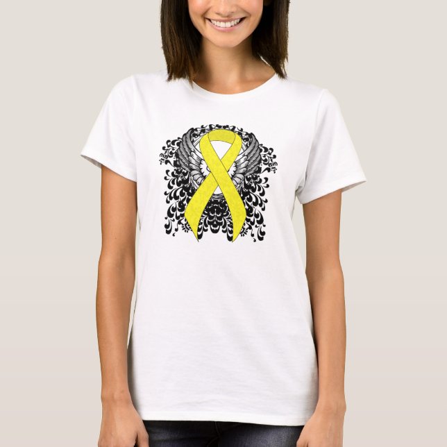 Camiseta Amarelo Sensibilização Fita Anjos (Frente)