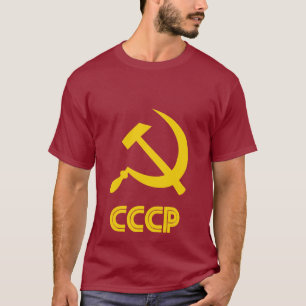 Camiseta Amarelo soviético retro no T vermelho