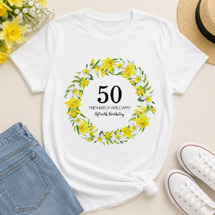 Camiseta Amarelo White Daffodil Wreath 50th Birthday